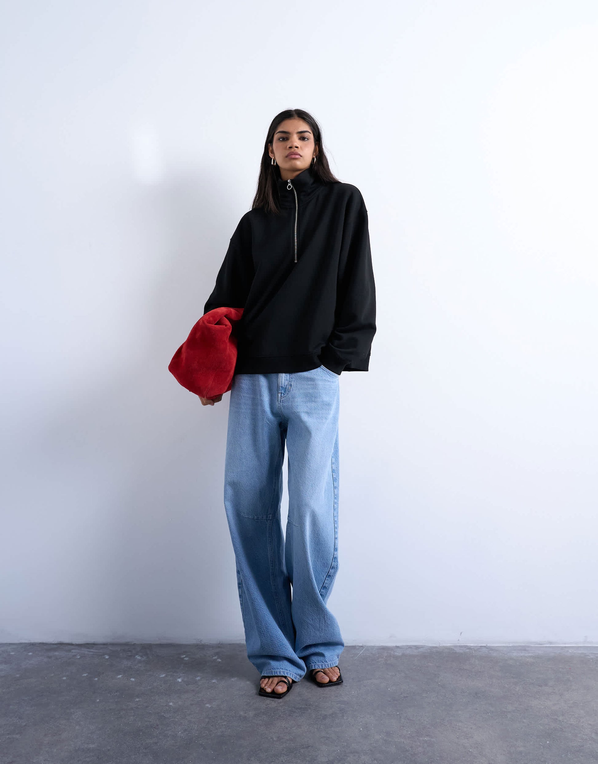 Topshop quarter zip sweat in black