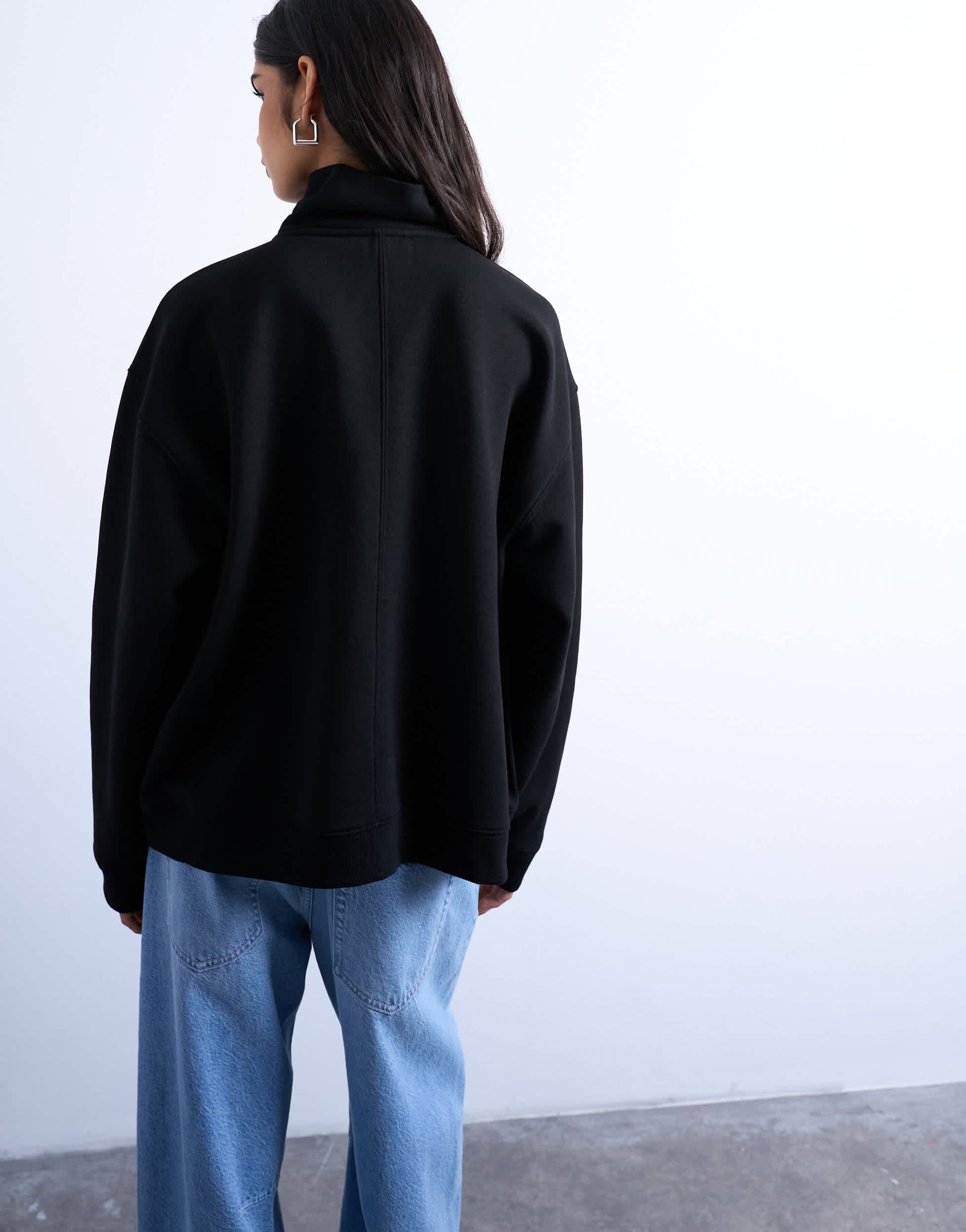 Topshop quarter zip sweat in black