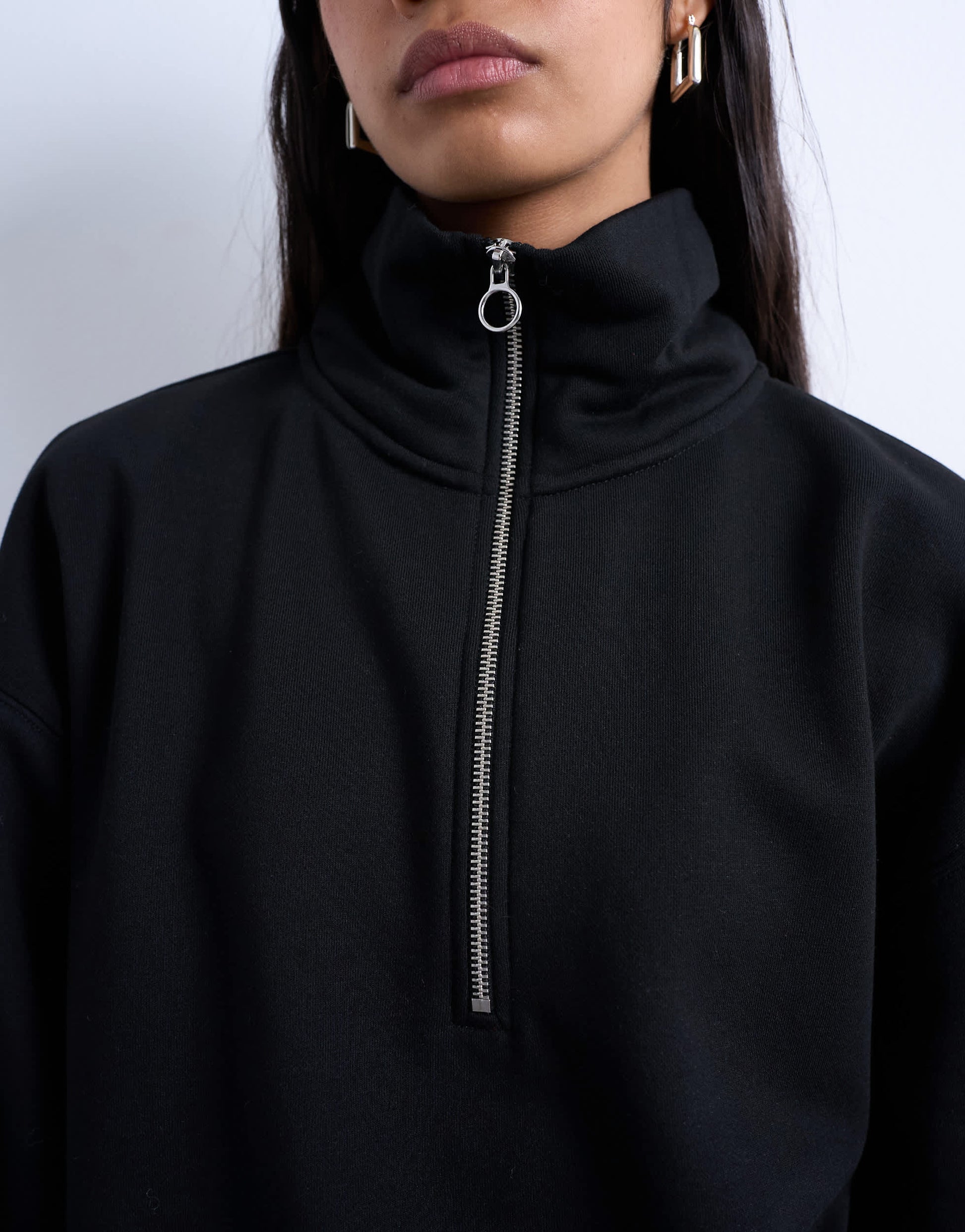 Topshop quarter zip sweat in black