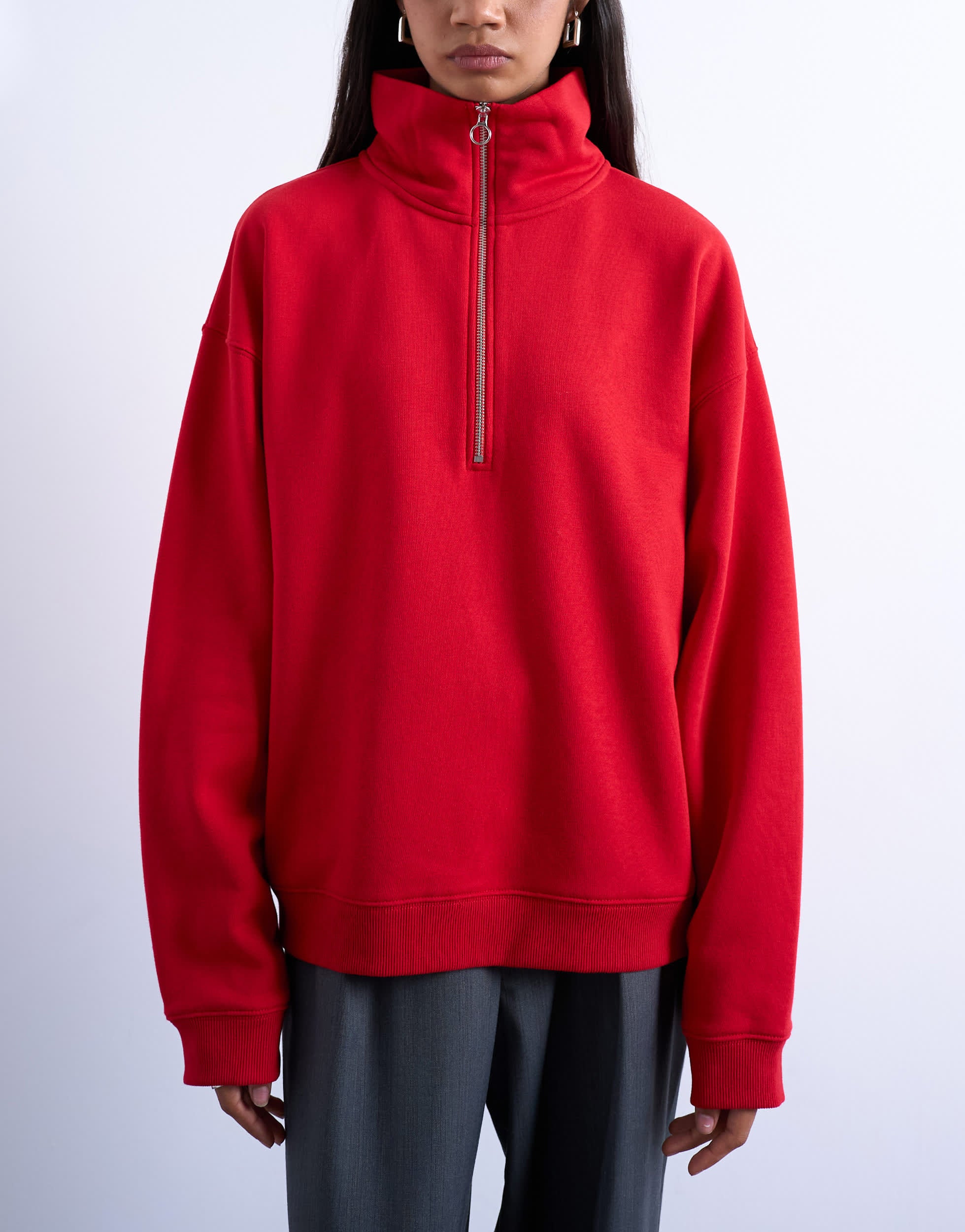 Topshop Sweatshirt mit Viertelreißverschluss in Rot