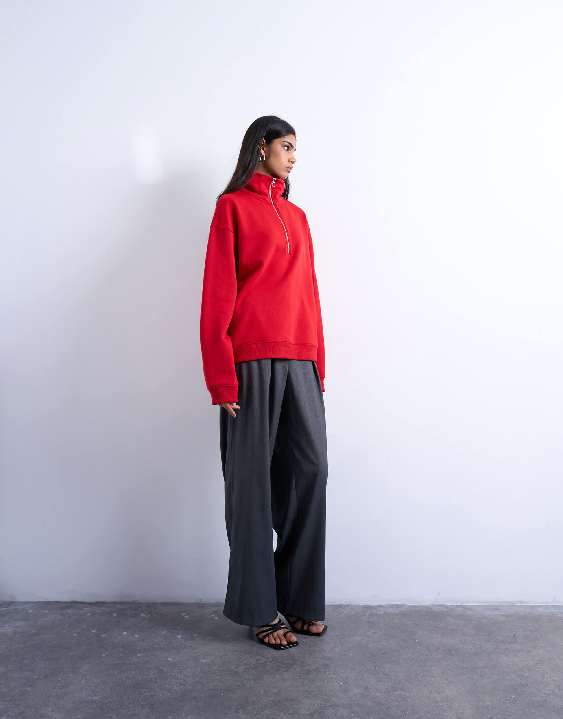 Topshop quarter zip sweat in red