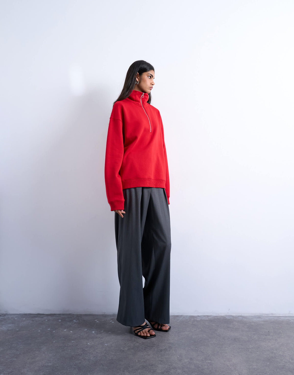Topshop quarter zip sweat in red