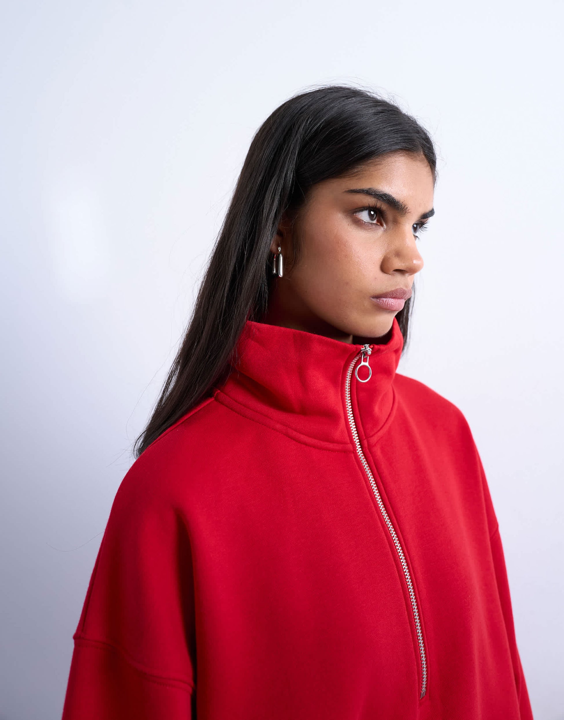 Topshop quarter zip sweat in red