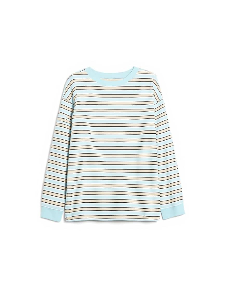 Topshop stripe long sleeve slouchy skater tee in beige