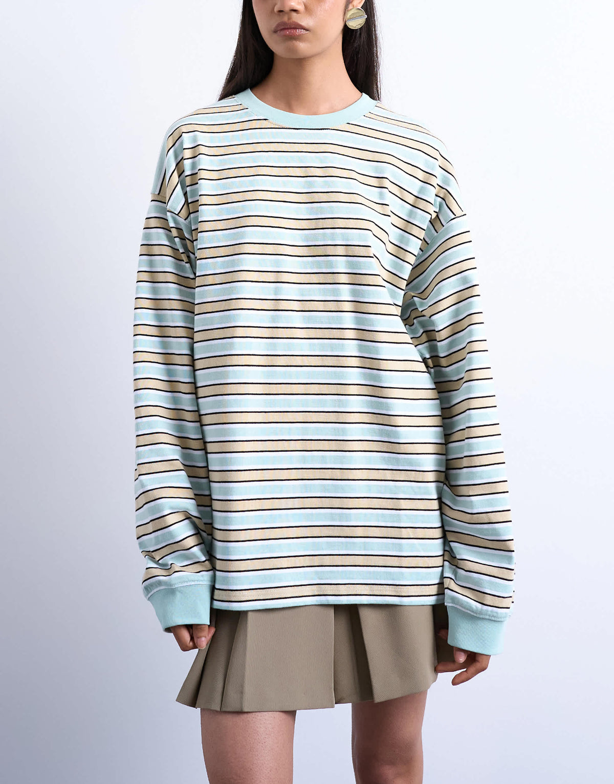Topshop stripe long sleeve slouchy skater tee in beige
