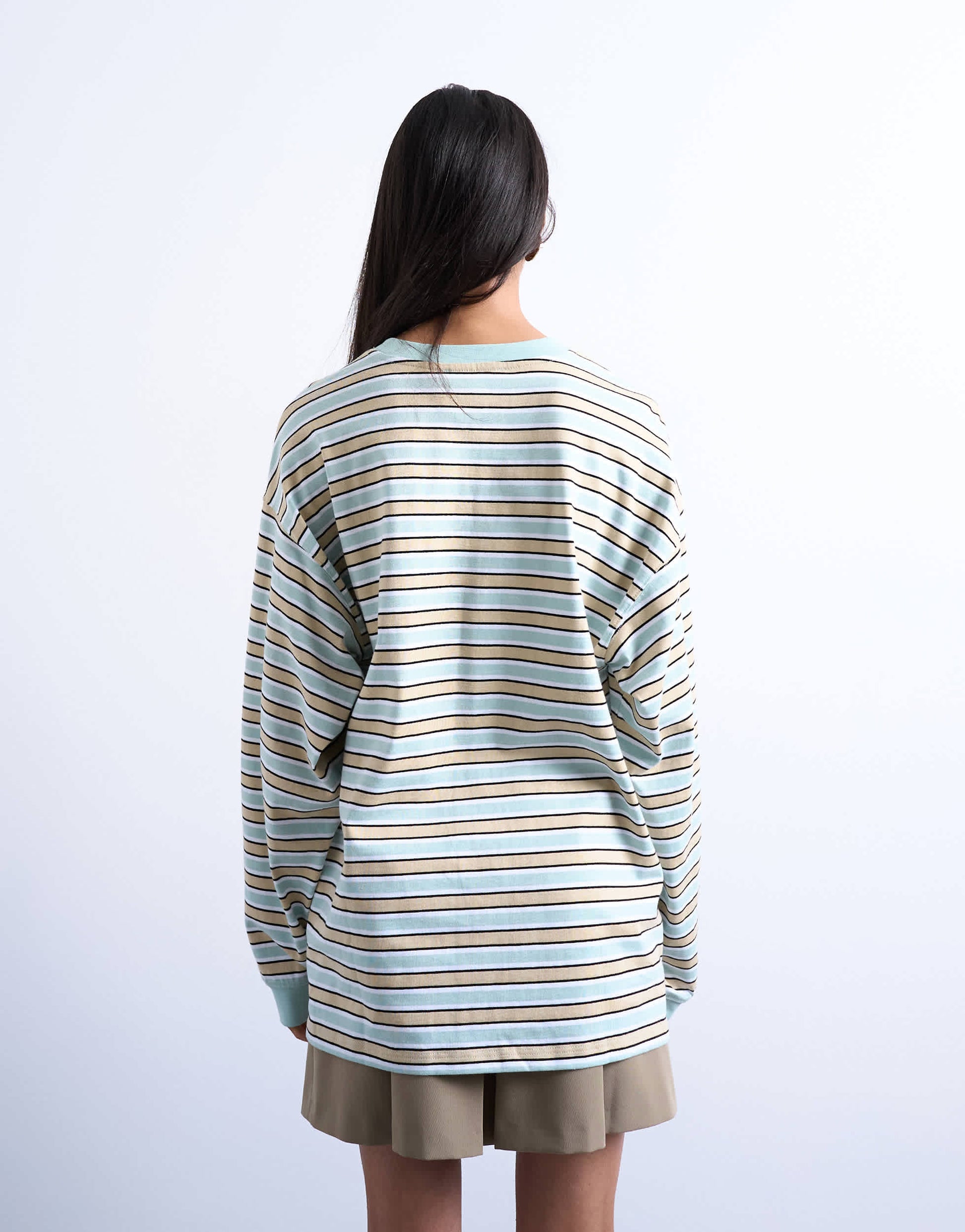 Topshop stripe long sleeve slouchy skater tee in beige