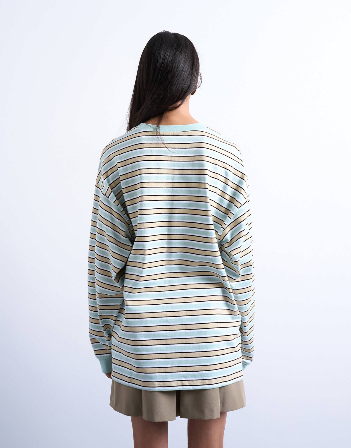 Topshop stripe long sleeve slouchy skater tee in beige