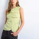 Top Topshop en popeline froncée vert pomme