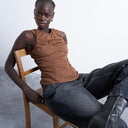 Top Topshop en popeline froncée couleur chocolat