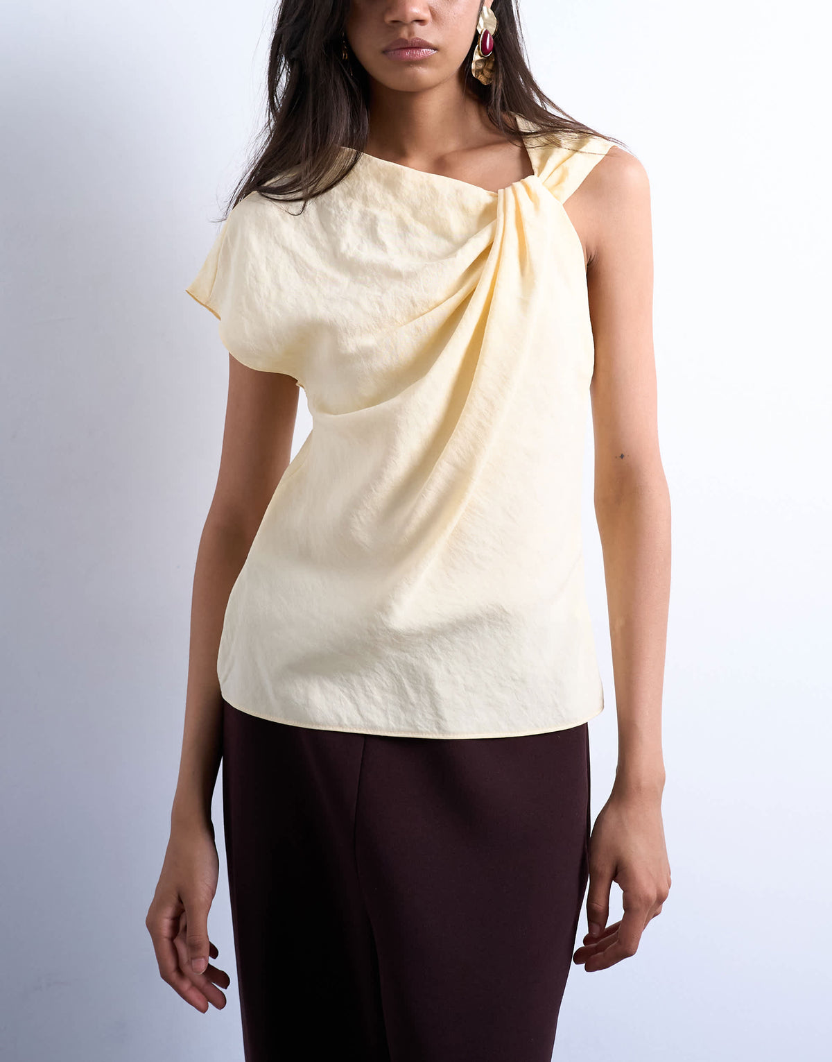 Topshop super soft cupro knot detail top in buttermilk