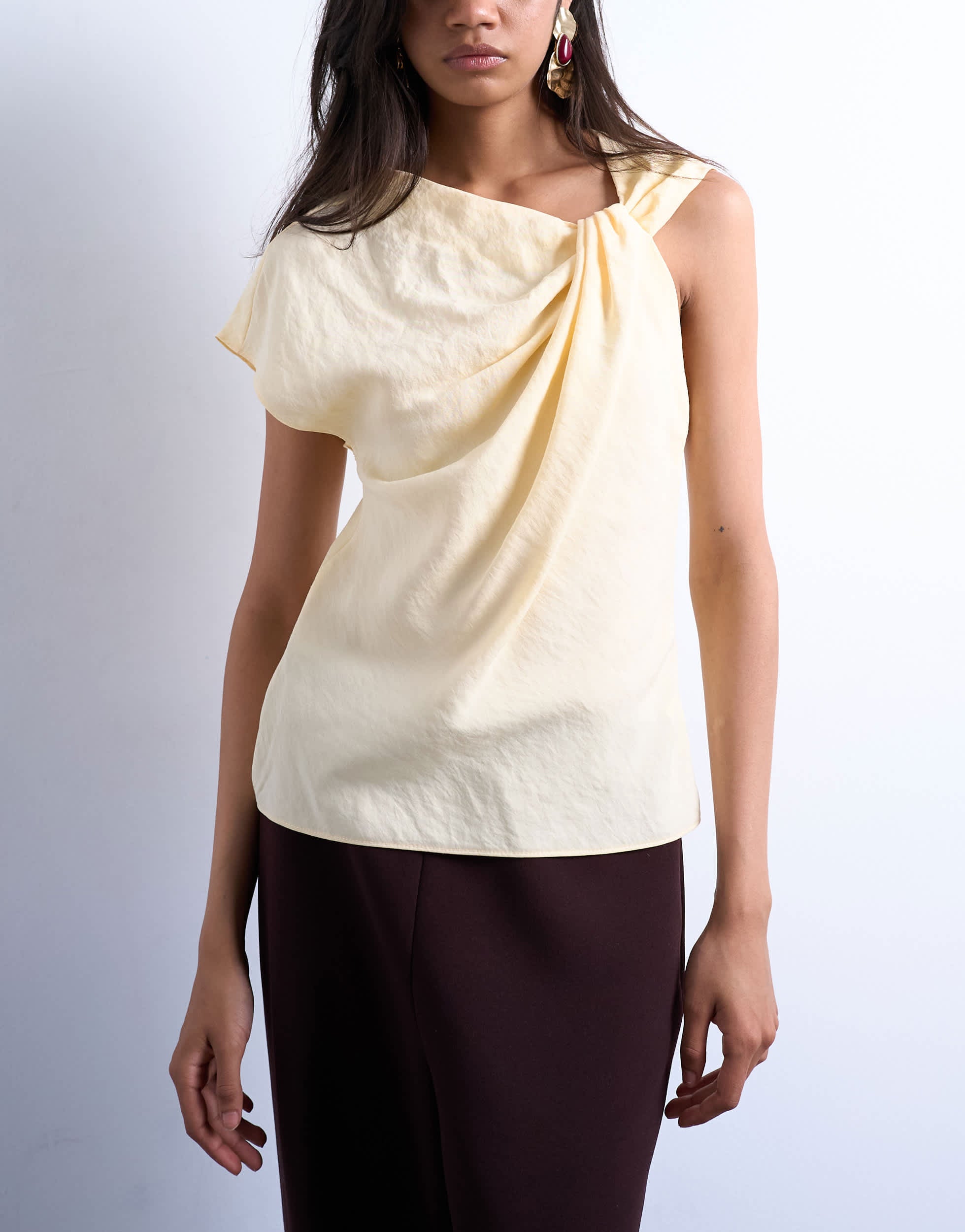 Topshop super soft cupro knot detail top in buttermilk