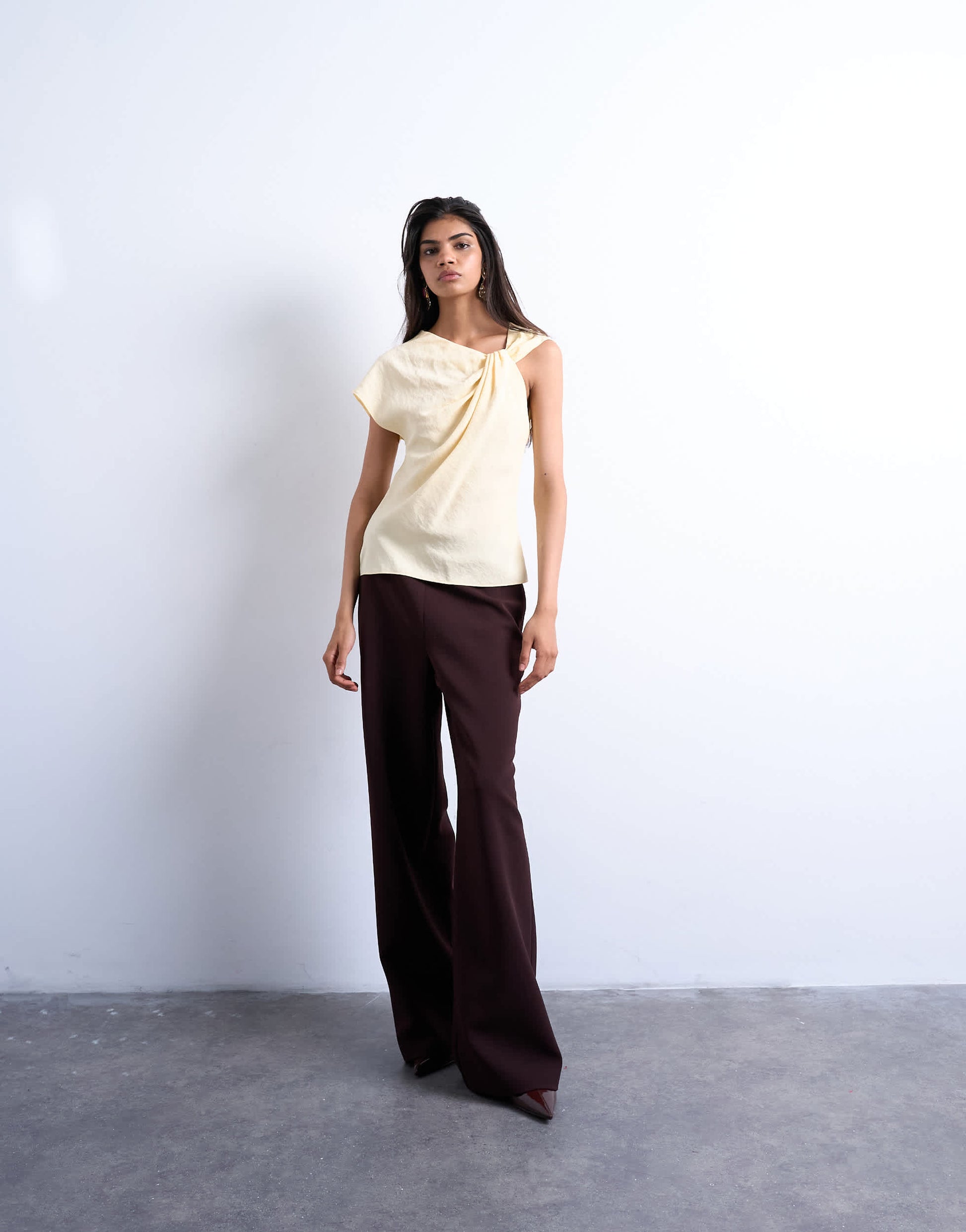 Topshop super soft cupro knot detail top in buttermilk