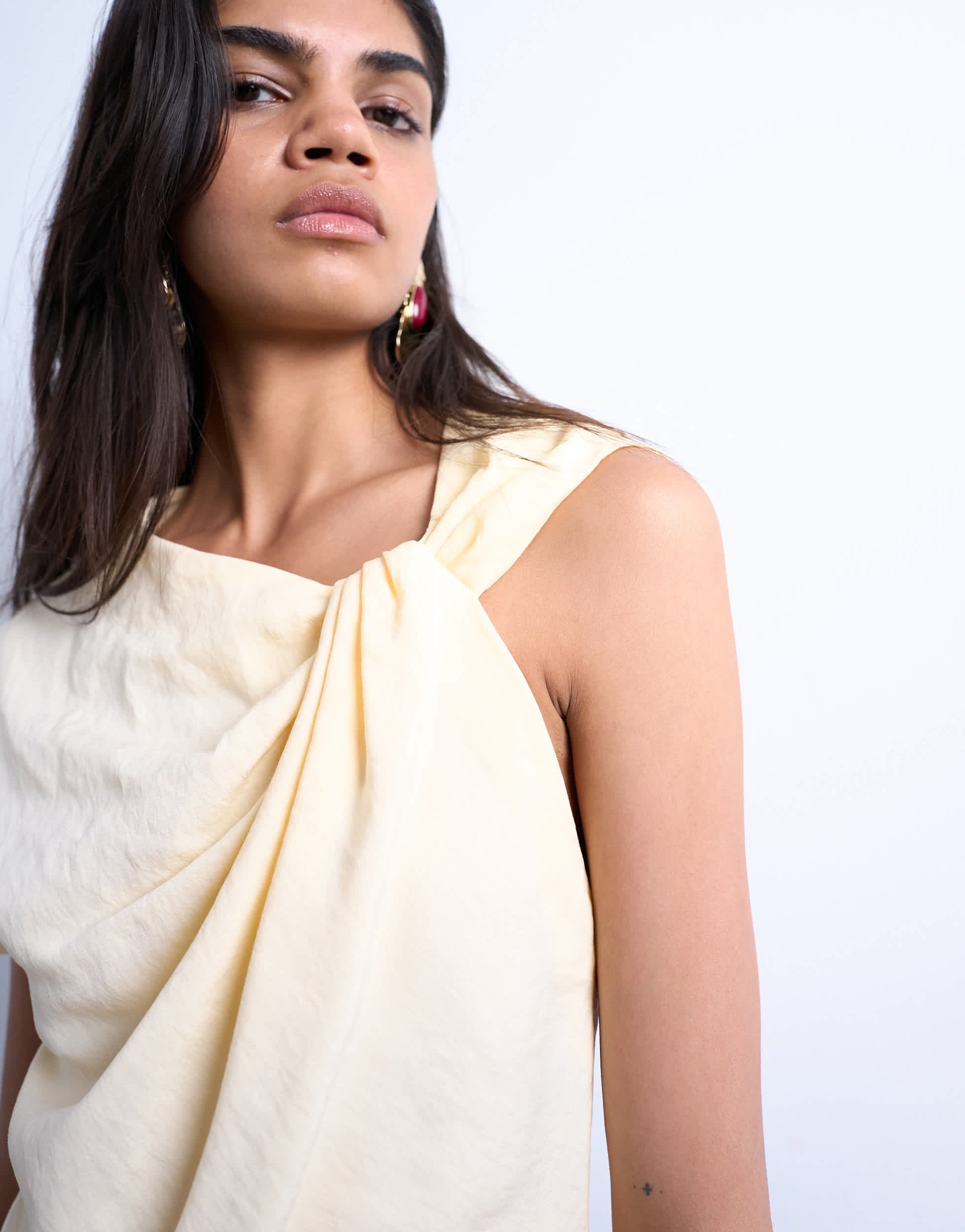 Topshop super soft cupro knot detail top in buttermilk