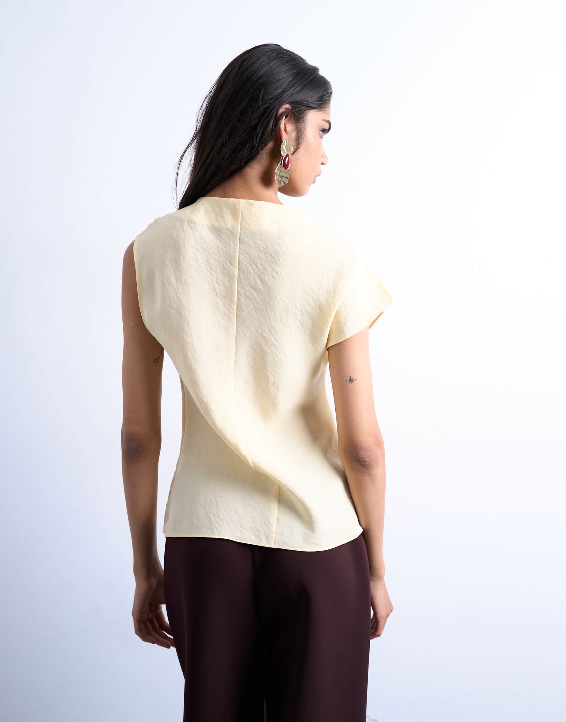 Topshop super soft cupro knot detail top in buttermilk