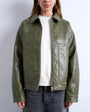 Topshop faux leather zip through jacket with patch pockets in washed green