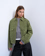 Topshop faux suede quilted lined bomber jacket with popper details in sage green