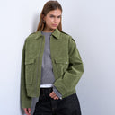 Topshop faux suede quilted lined bomber jacket with popper details in sage green