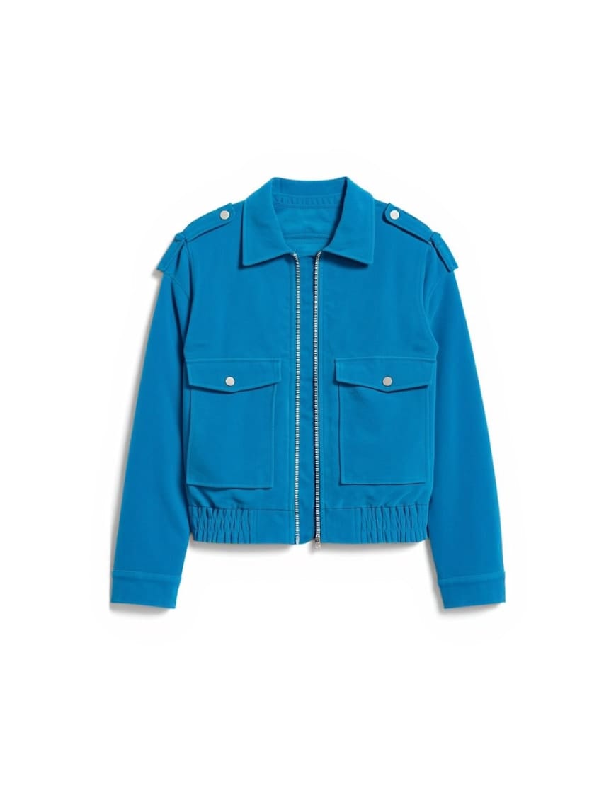 Topshop faux suede quilted lined bomber jacket with popper details in bright blue