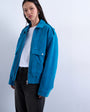 Topshop faux suede quilted lined bomber jacket with popper details in bright blue
