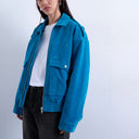 Topshop faux suede quilted lined bomber jacket with popper details in bright blue