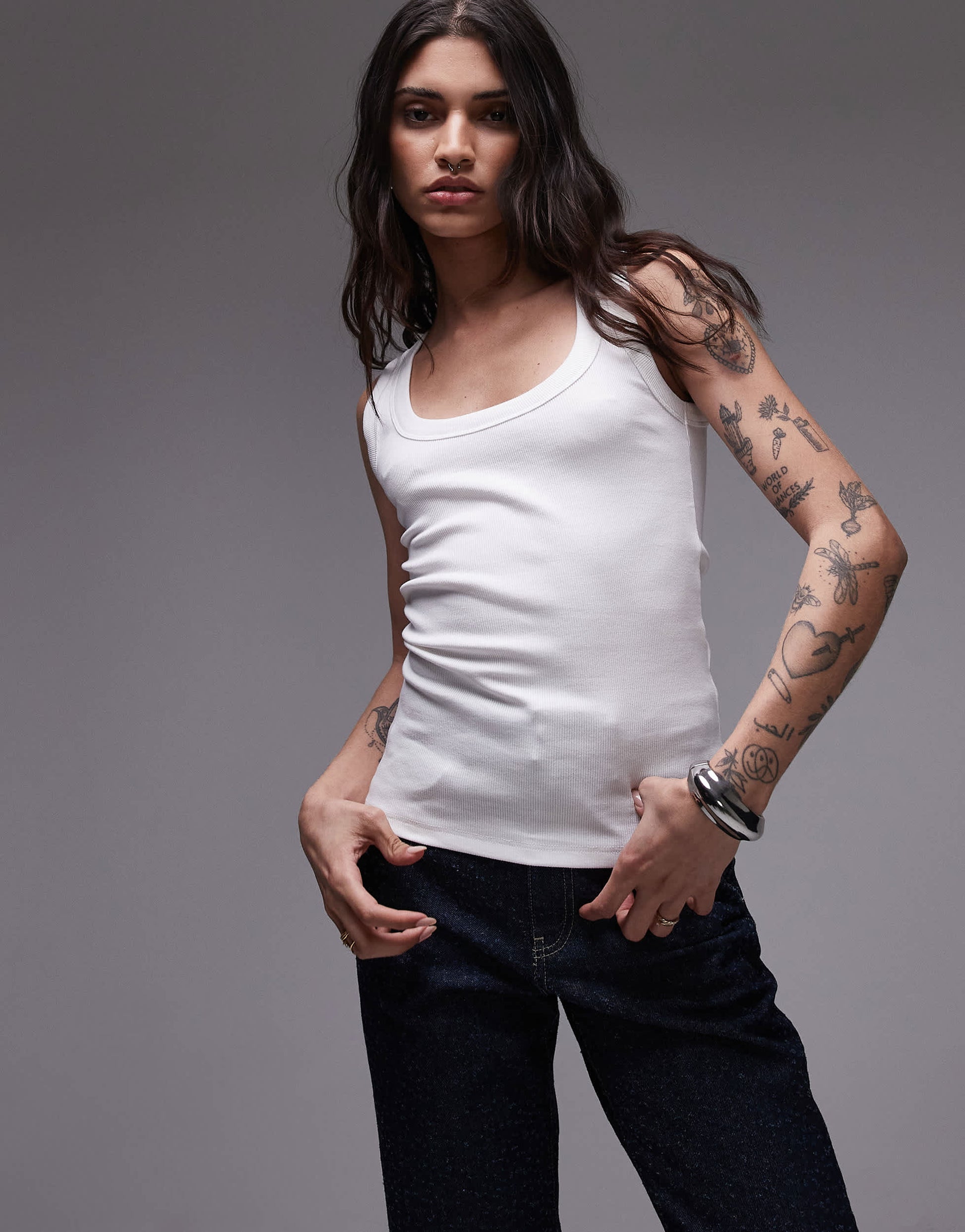 Topshop rib scoop neck vest in white