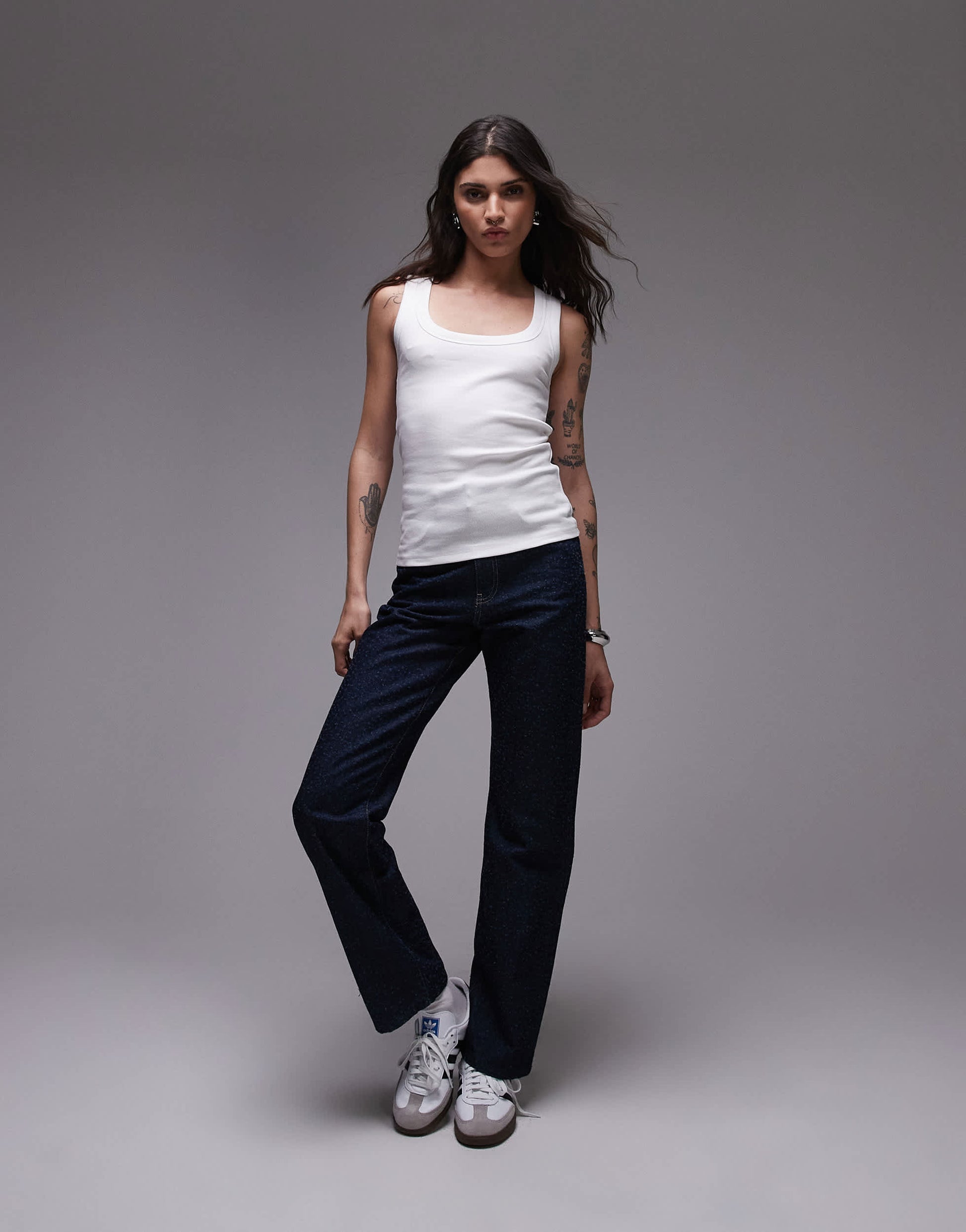 Topshop rib scoop neck vest in white