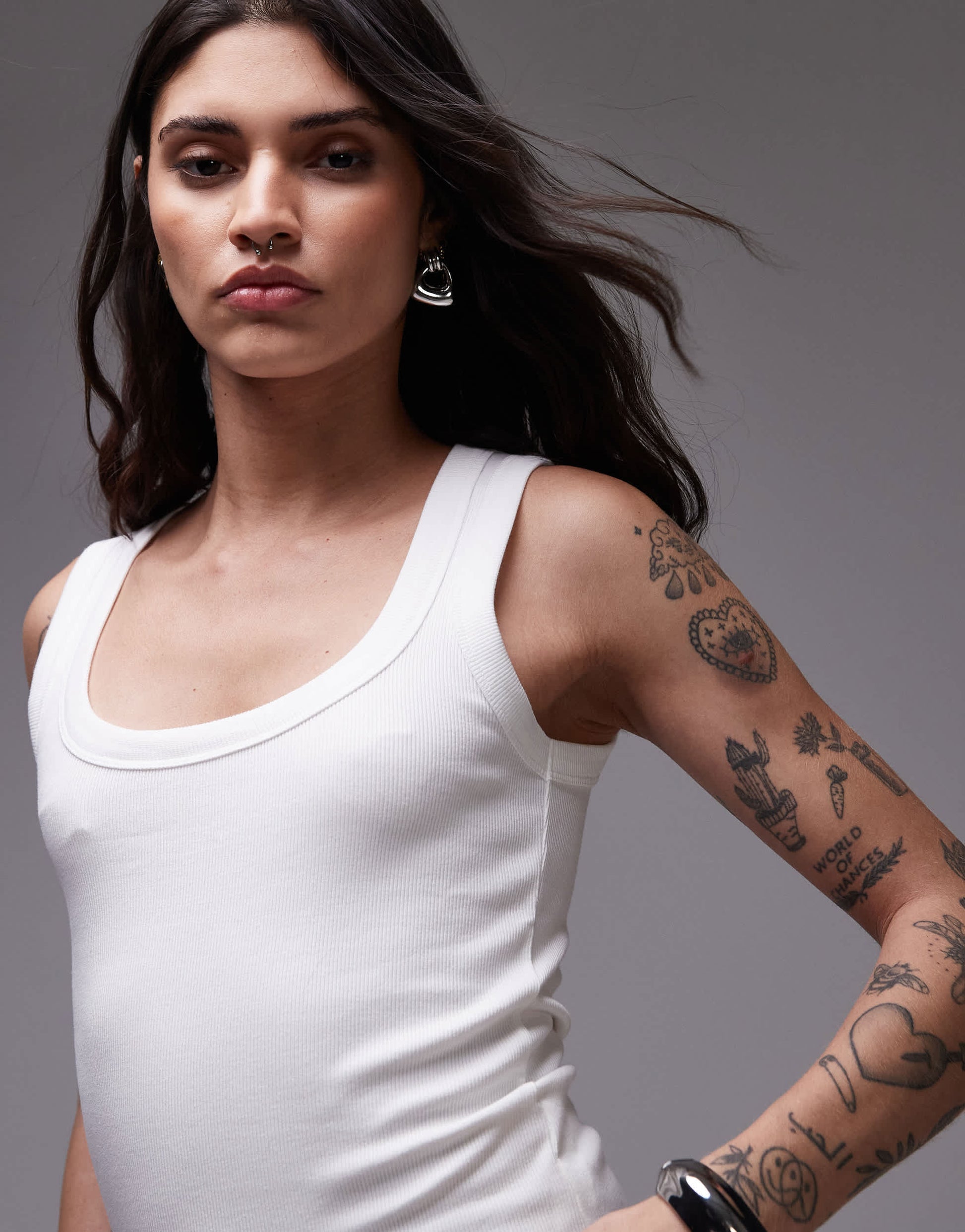 Topshop rib scoop neck vest in white