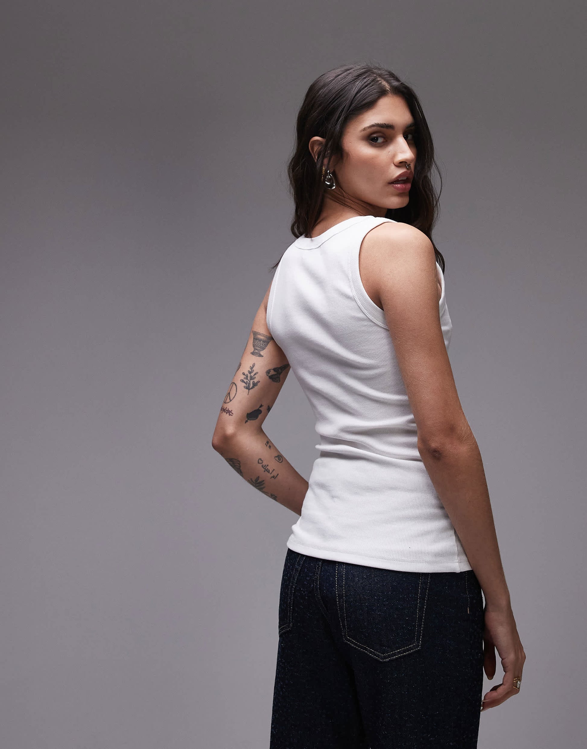 Topshop rib scoop neck vest in white