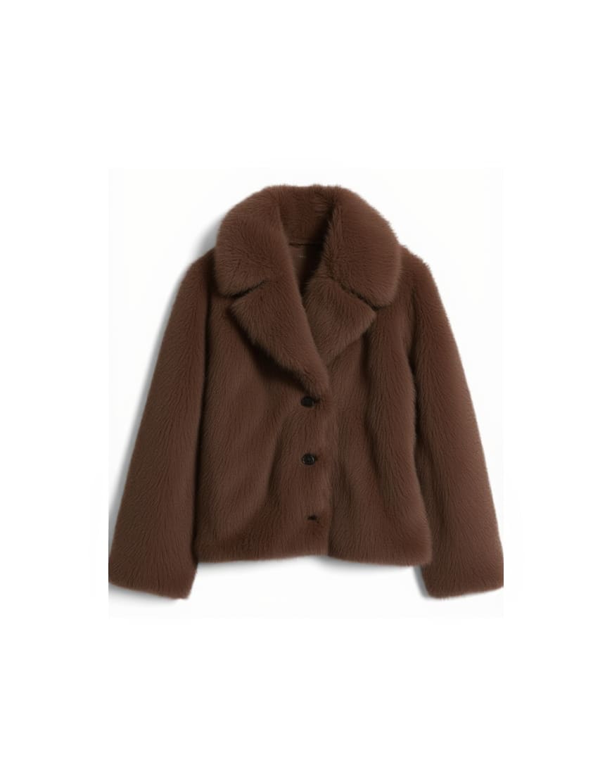 Topshop faux fur short jacket with buttons in chocolate
