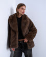 Topshop faux fur short jacket with buttons in chocolate