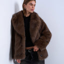 Topshop faux fur short jacket with buttons in chocolate