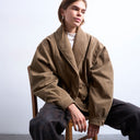 Topshop faux suede shawl bomber jacket in tan