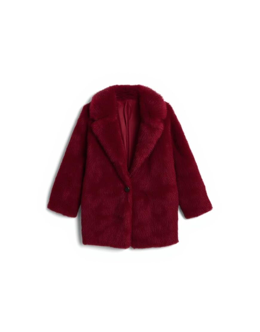 Topshop faux fur short jacket with buttons in cherry red