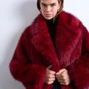 Topshop faux fur short jacket with buttons in cherry red