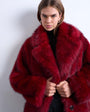 Topshop faux fur short jacket with buttons in cherry red