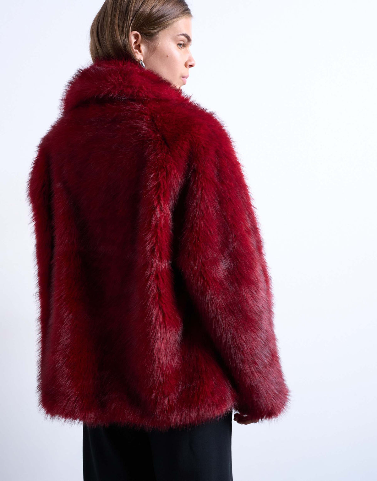 Topshop faux fur short jacket with buttons in cherry red