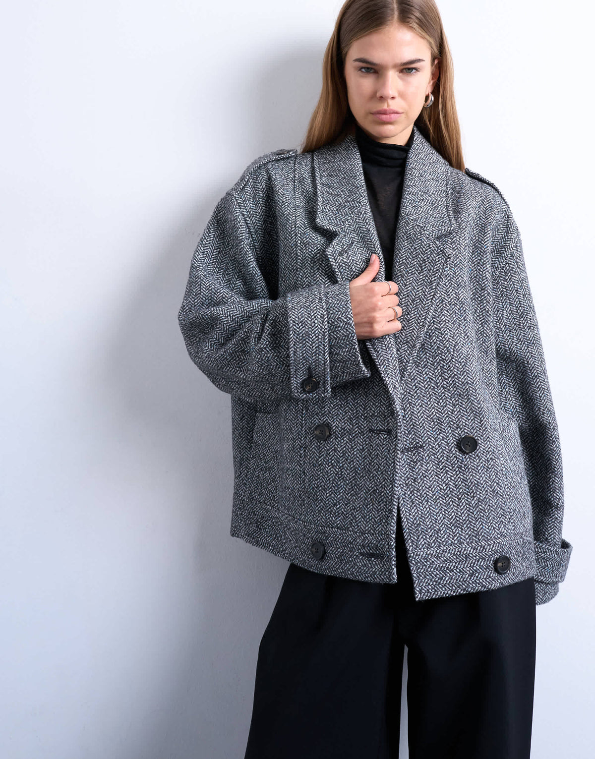 Topshop formal 80s double breast bomber with wool in grey