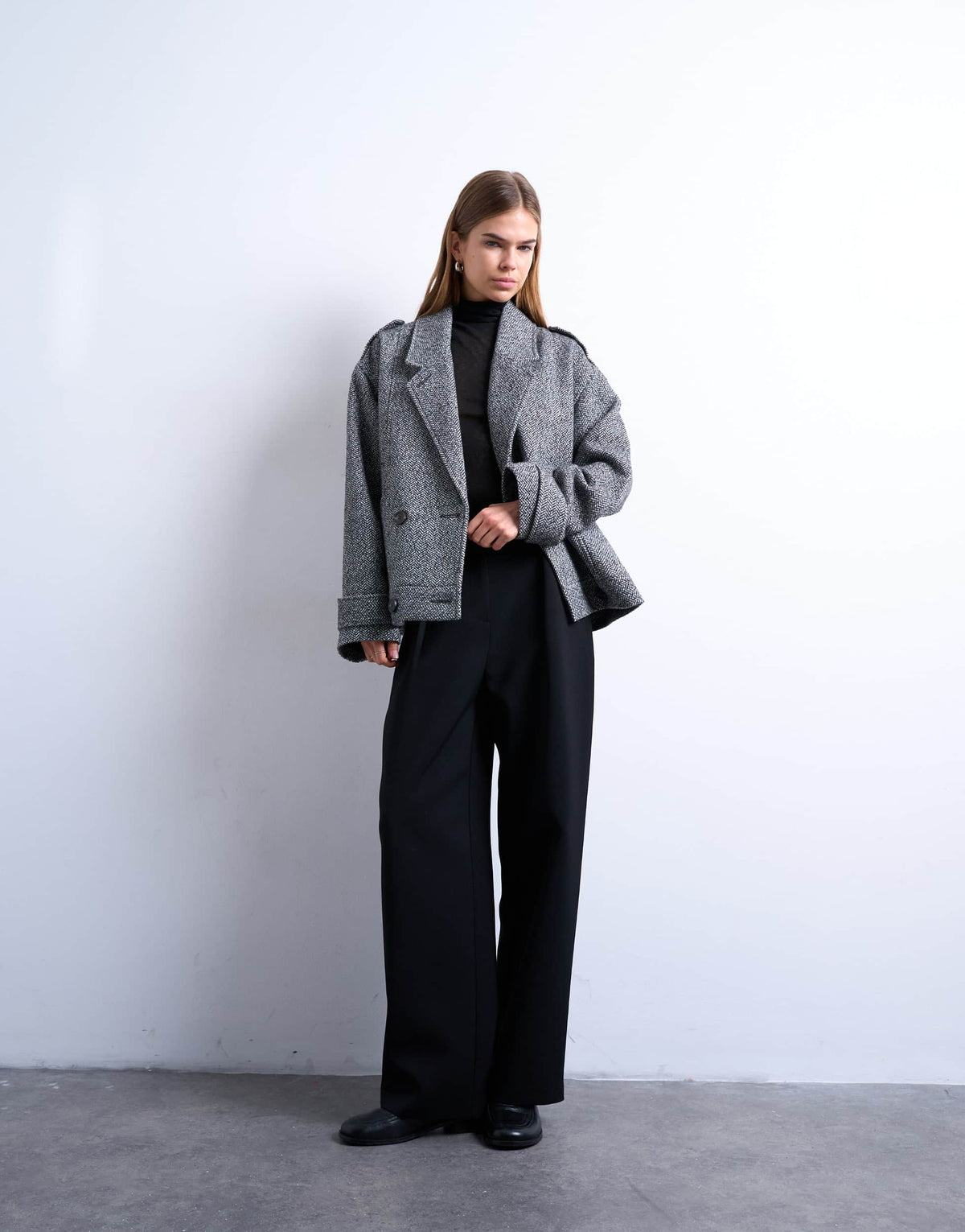 Topshop formal 80s double breast bomber with wool in grey