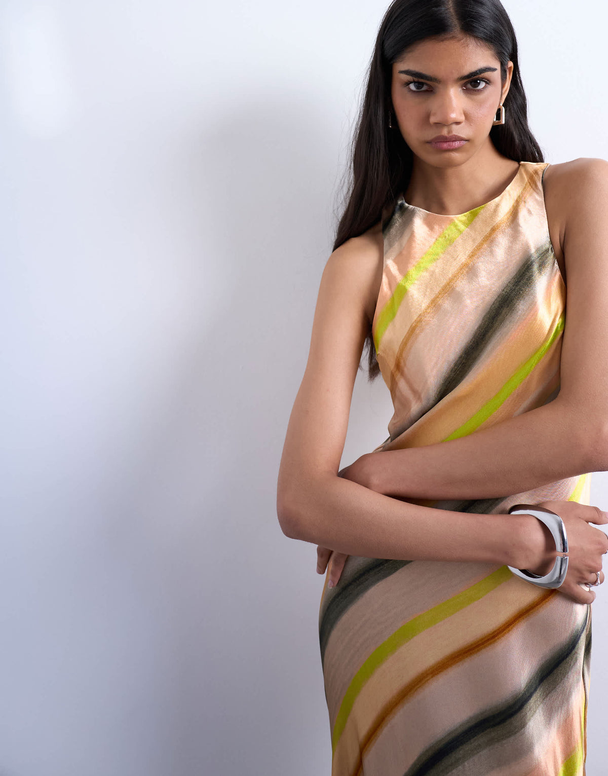 Topshop high neck racer satin midi dress in ombre stripe