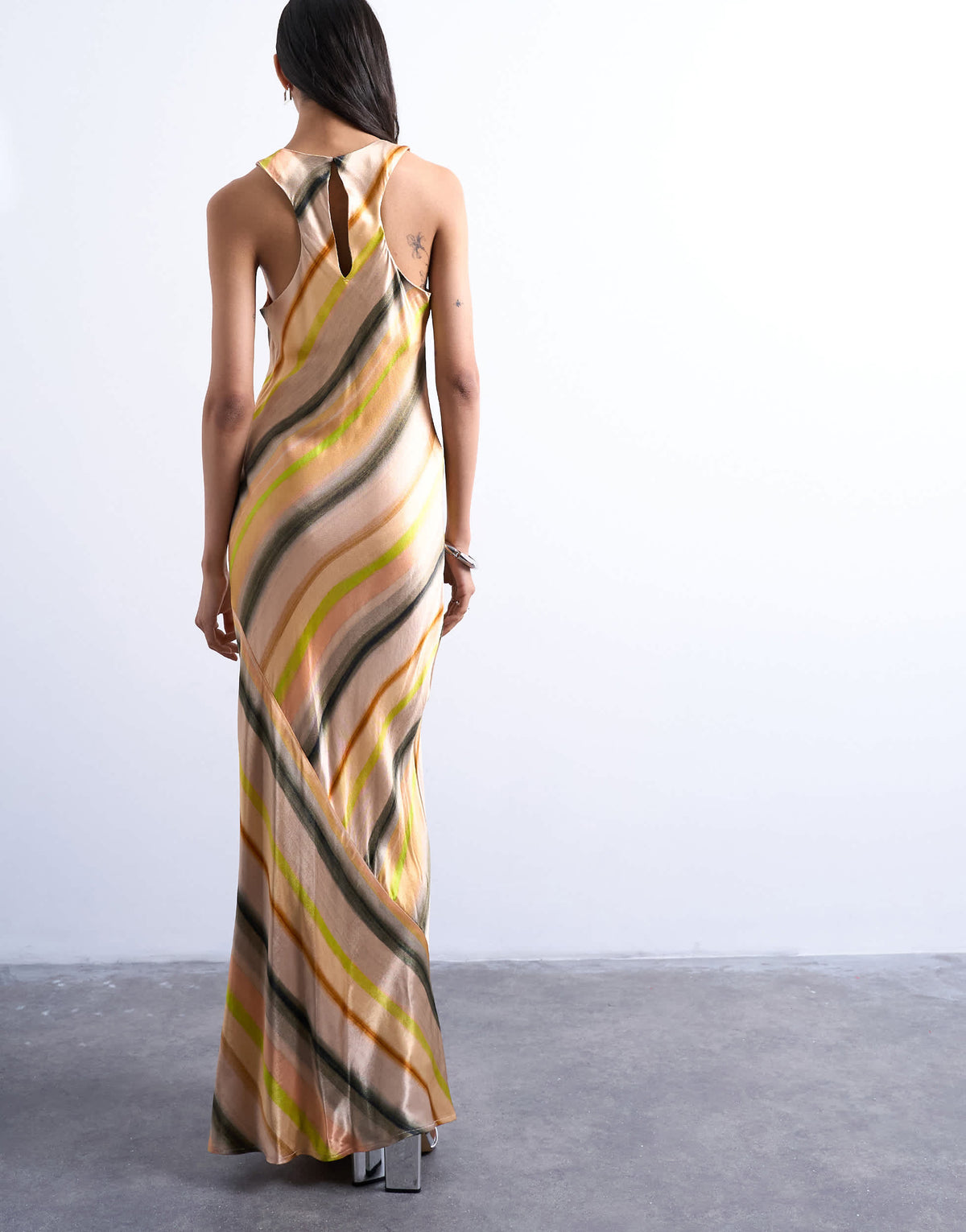 Topshop high neck racer satin midi dress in ombre stripe