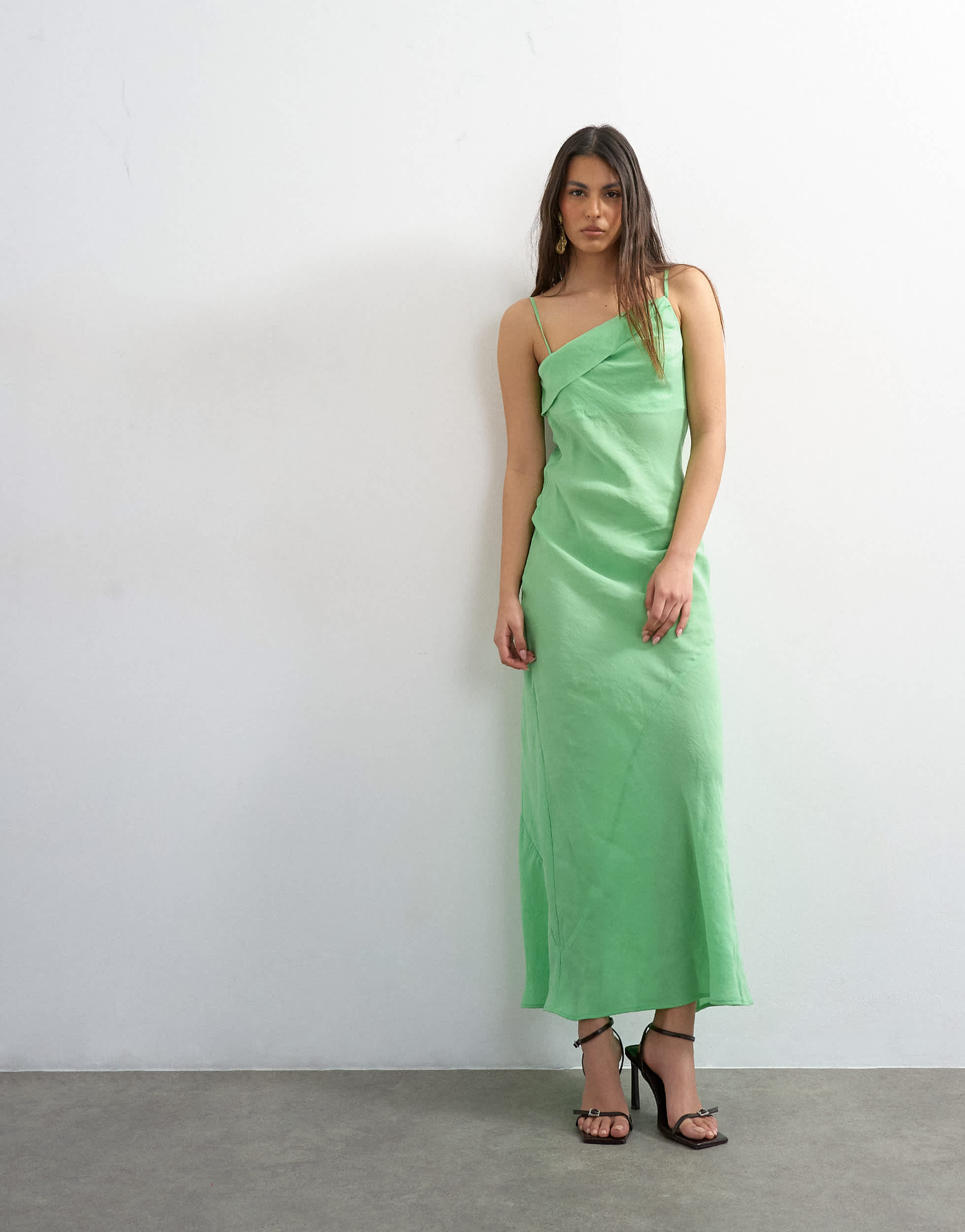 Topshop off shoulder midi dress in apple green