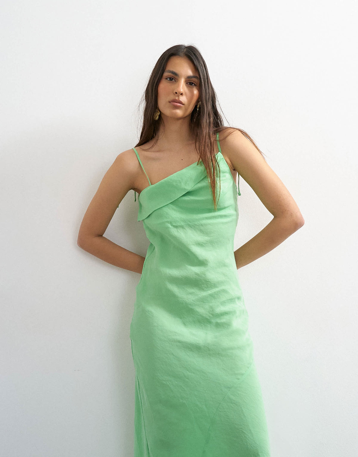 Topshop off shoulder midi dress in apple green
