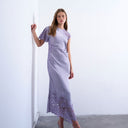 Robe midi Topshop à empiècement en dentelle et épaules dénudées, couleur lilas poudré