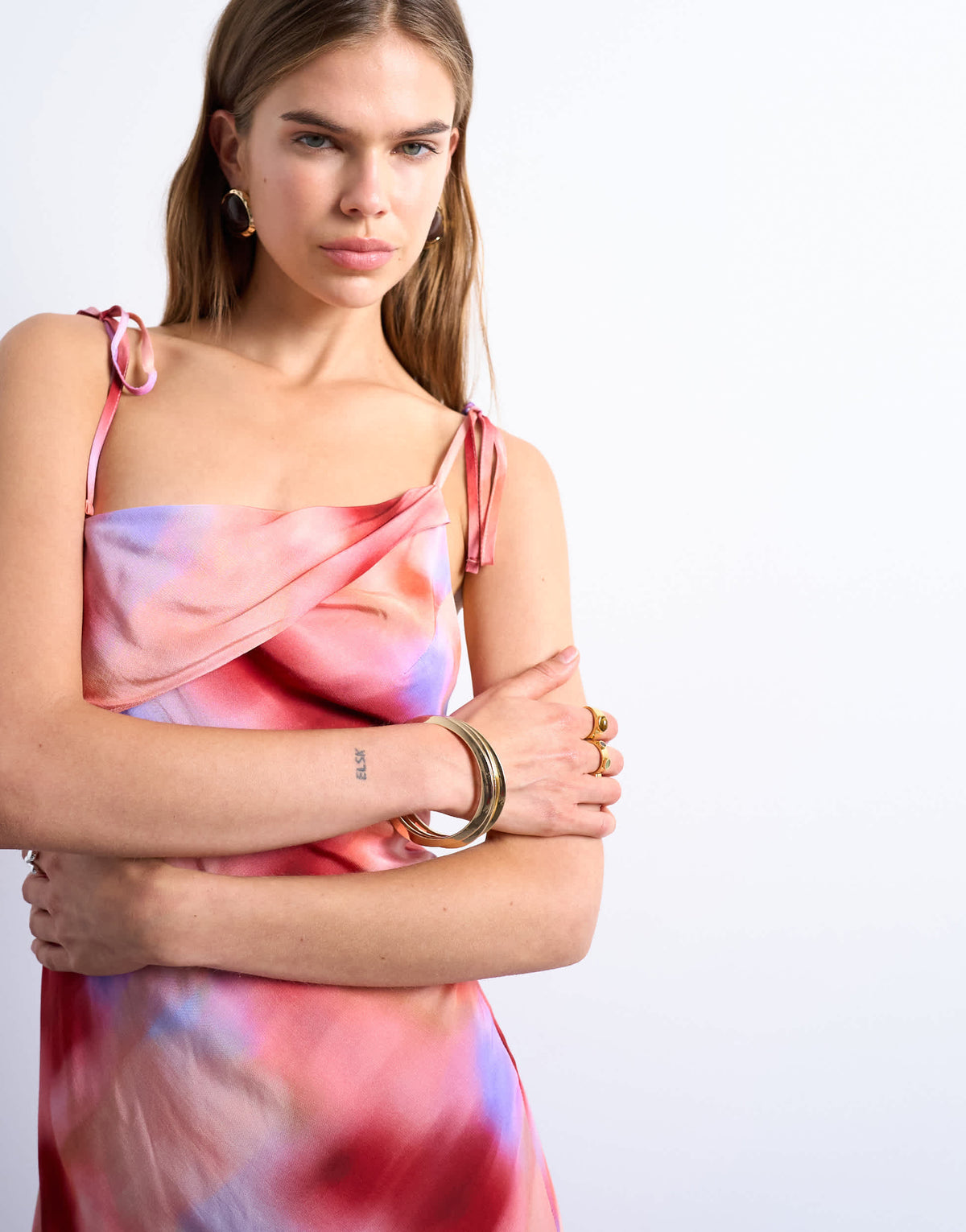 Topshop off shoulder midi dress in abstract pink print