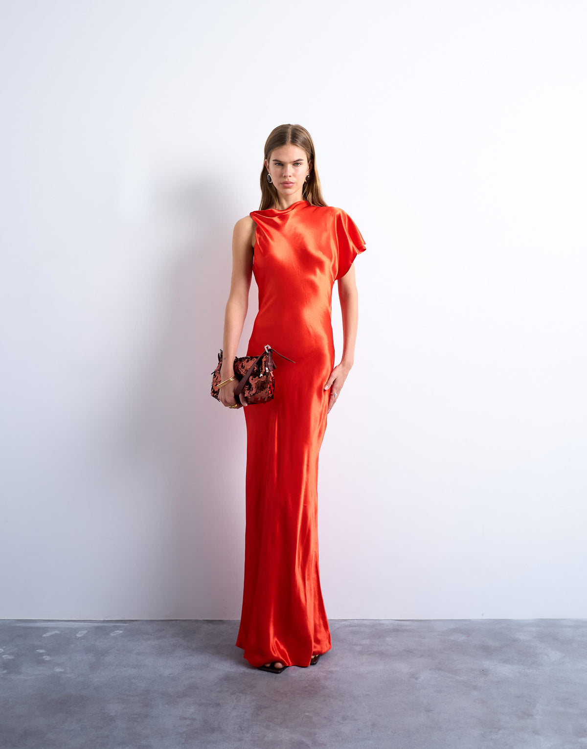 Topshop twist shoulder backless midi satin dress in red