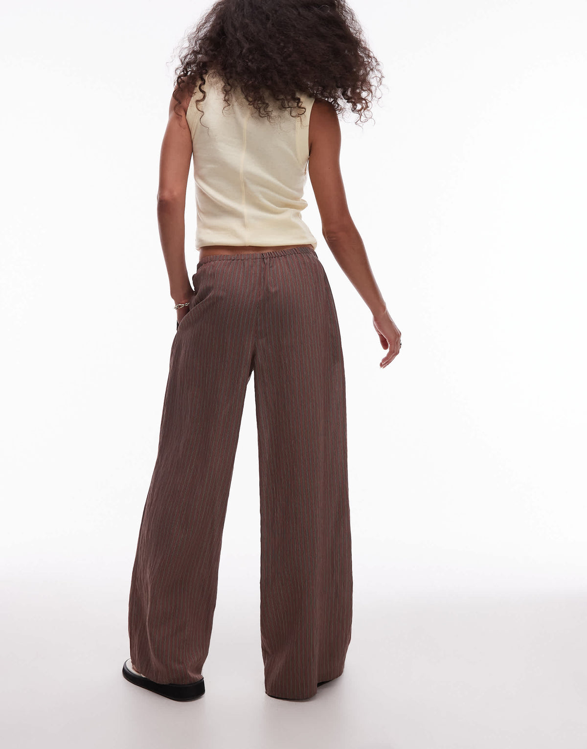 Topshop co ord brown stripe wide leg drawcord trouser in chocolate