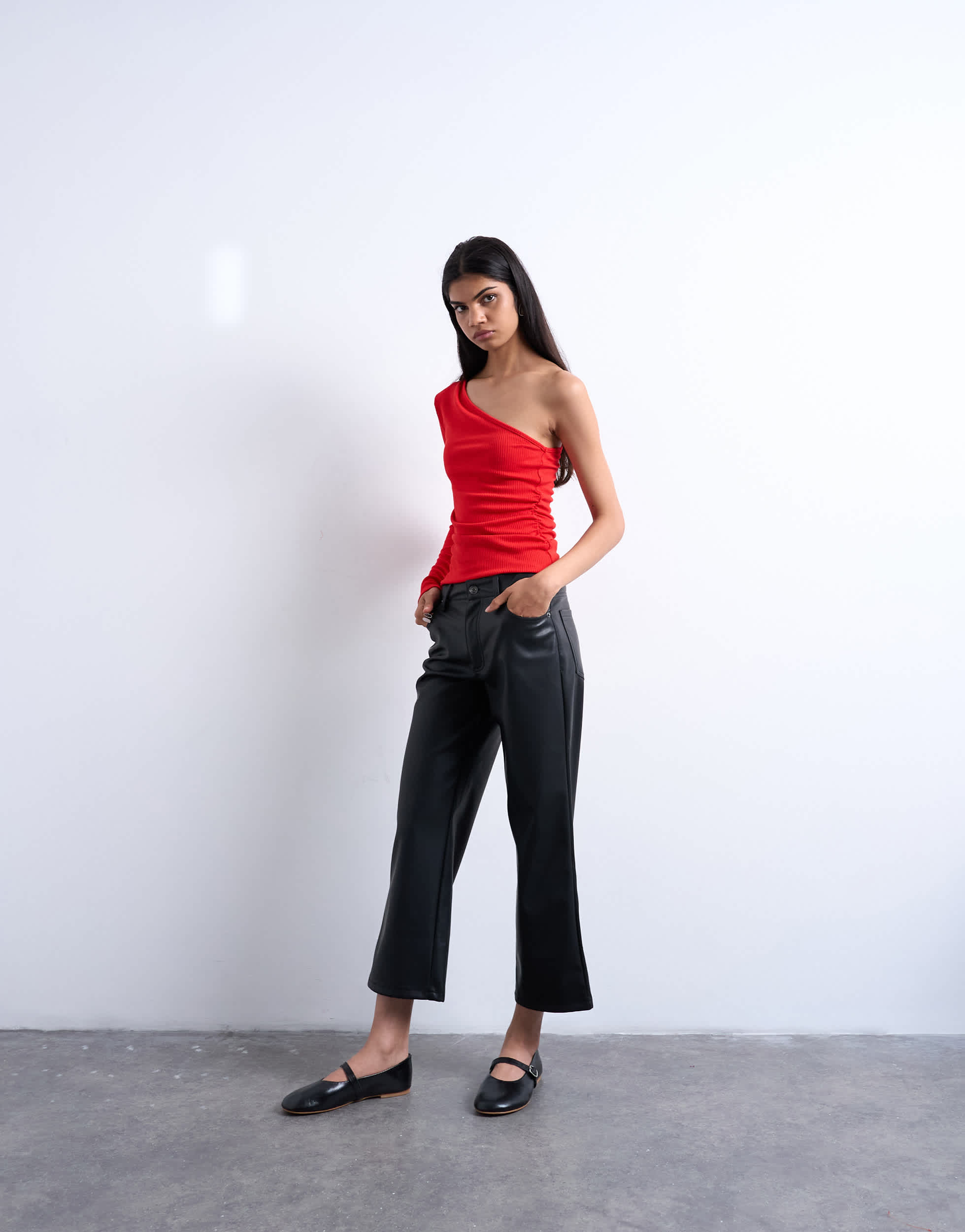 Topshop faux leather ankle grazer trouser in black