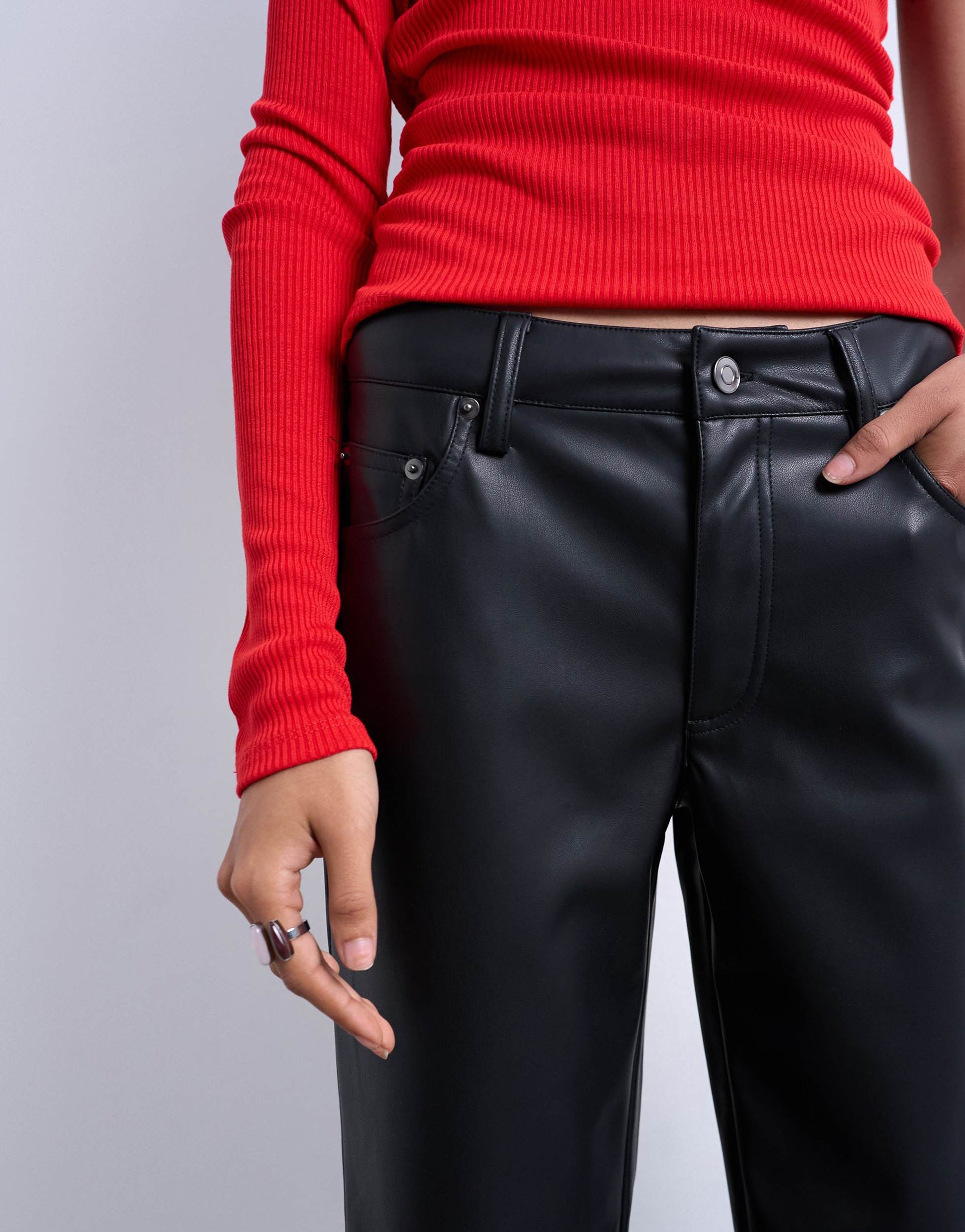 Topshop faux leather ankle grazer trouser in black