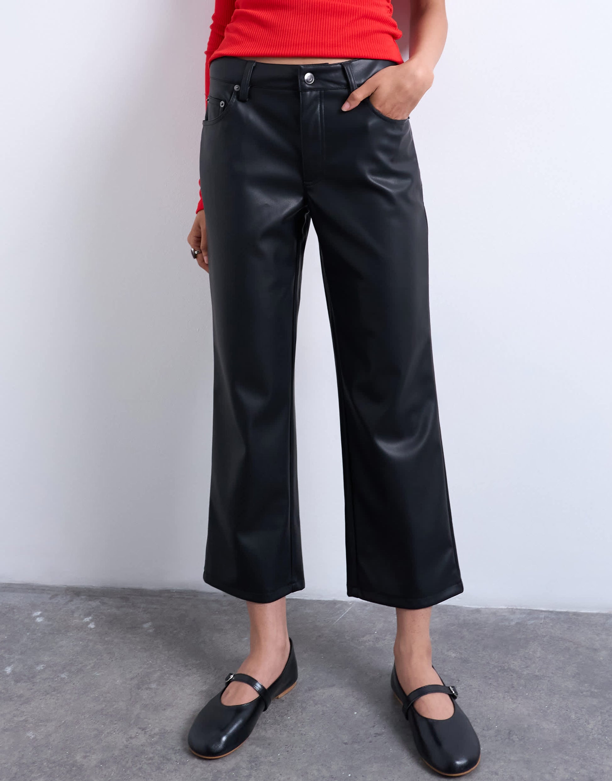 Topshop faux leather ankle grazer trouser in black