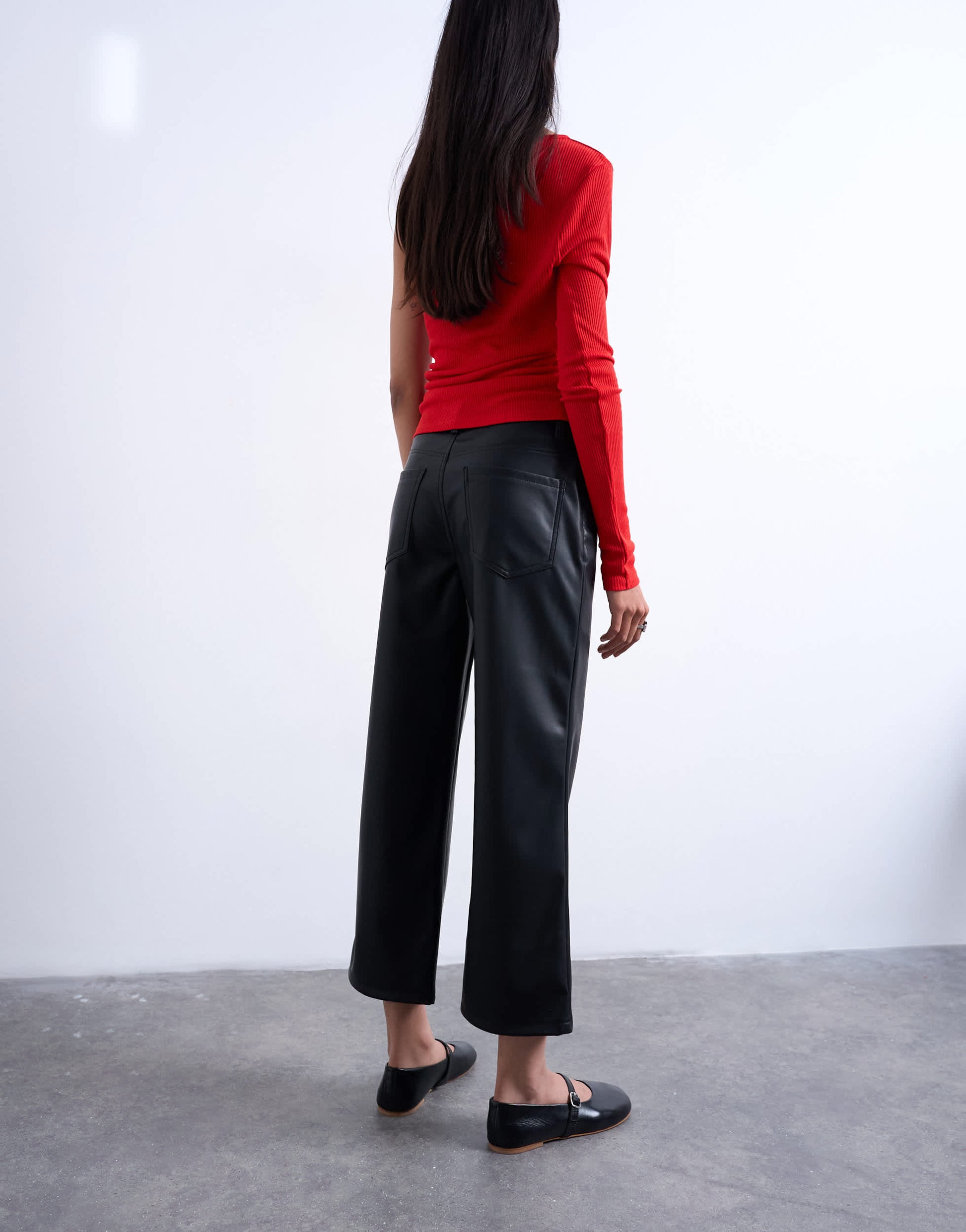 Topshop faux leather ankle grazer trouser in black